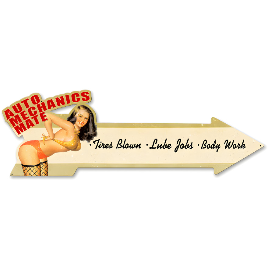 Auto Mechanics Mate Arrow Grunge Metal Sign - 26" x 8"