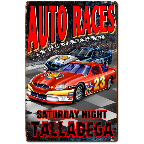 Auto Races Metal Sign - 24" x 16"