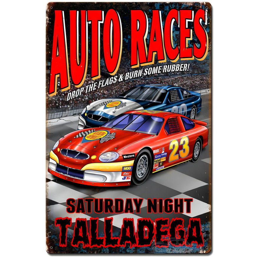 Auto Races Metal Sign - 20" x 30"