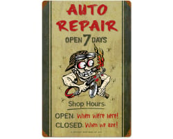 Auto Repair Shop Hours Metal Sign - 16" x 24"