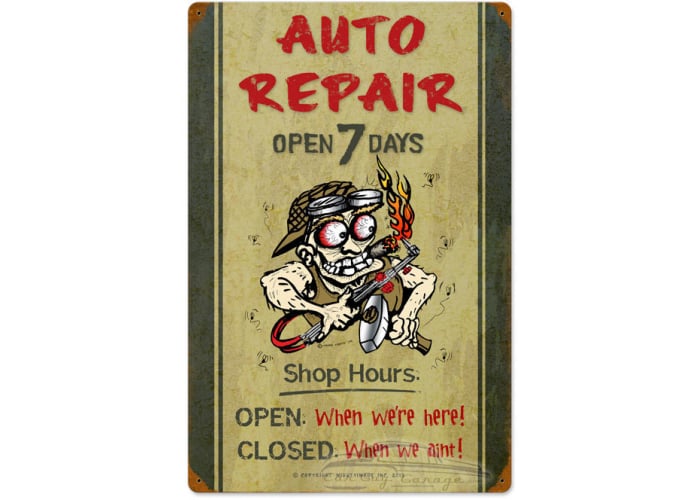 Auto Repair Shop Hours Metal Sign