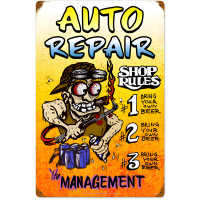 Auto Repair Shop Rules Metal Sign - 16" x 24"