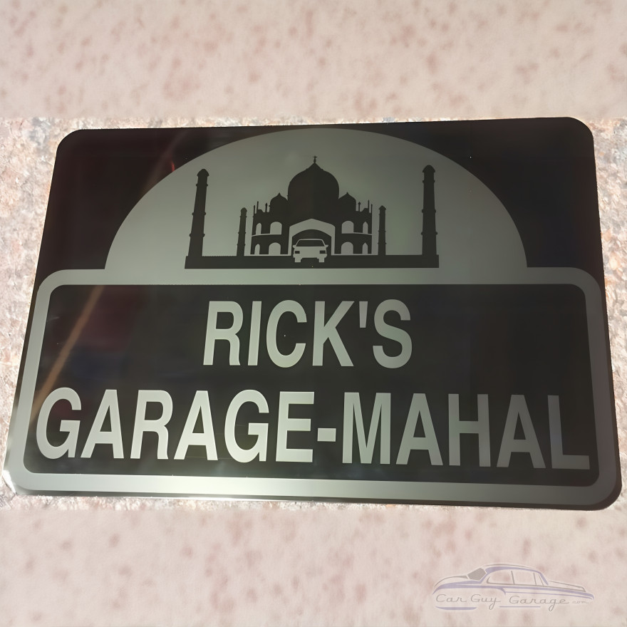 Personalized Metal Garage-Mahal Sign - Silver on Black