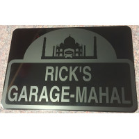 Custom Personalized Garage-Mahal Aluminum Sign - Silver on Black