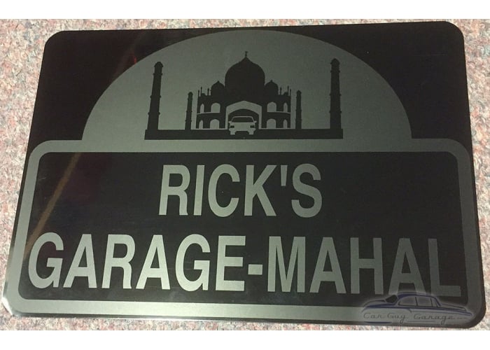 Silver on Black Personalized Aluminum Garage Mahal Sign
