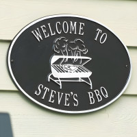 Personalized Cast Aluminum BBQ Grill Sign - Outdoor Oval Plaque