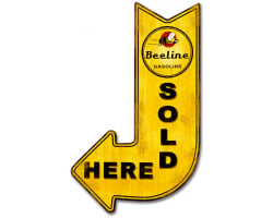 Beeline Gasoline Sold Here Arrow Metal Sign