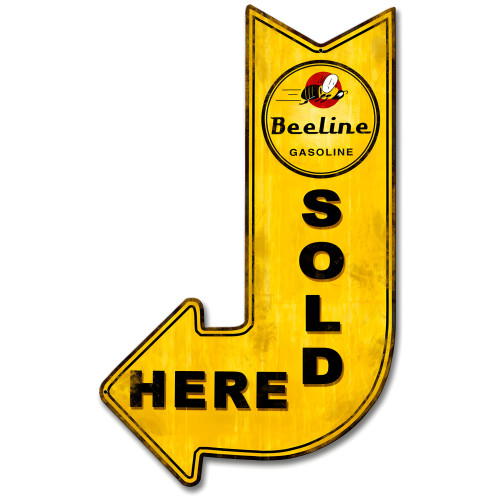Beeline Gasoline Sold Here Arrow Metal Sign - 15" x 24"