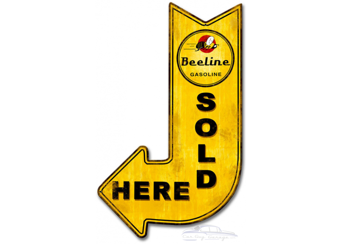 Beeline Gasoline Sold Here Arrow Metal Sign - 15" x 24"