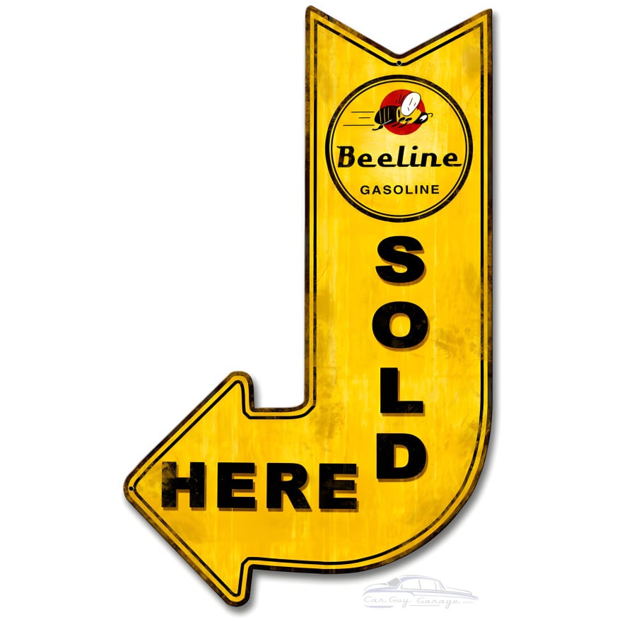 Beeline Gasoline Sold Here Arrow Metal Sign - 15" x 24"
