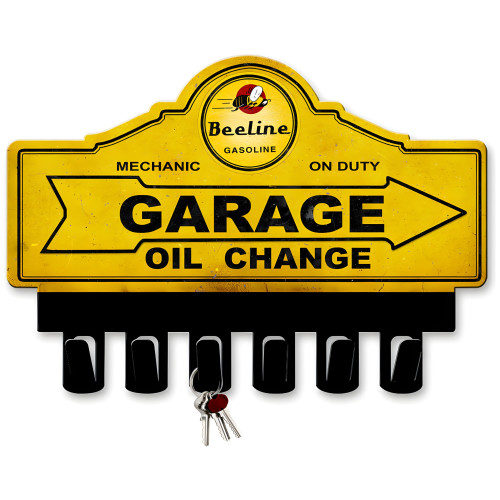 Beeline Gasoline Key Hanger Metal Sign - 14" x 10"