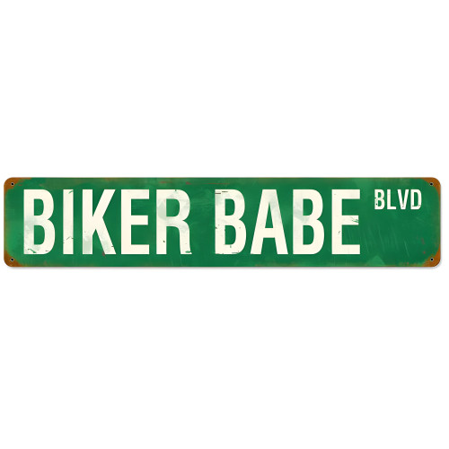 Biker Babe Blvd Metal Sign - 6" x 28"
