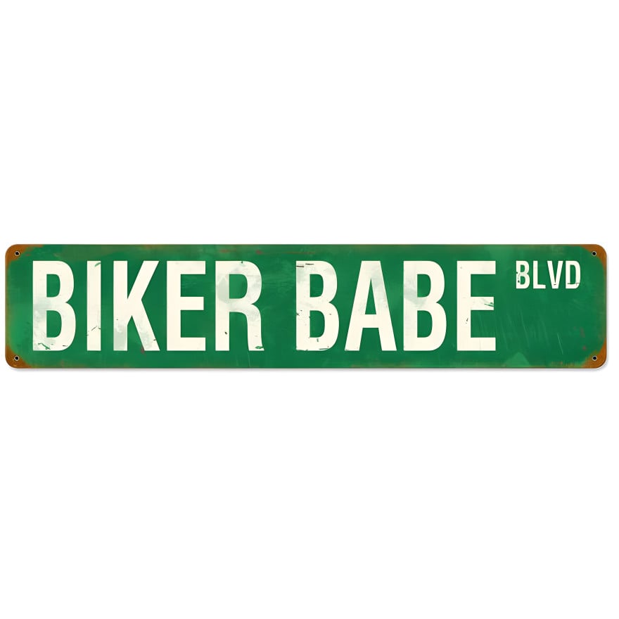 Biker Babe Blvd Metal Sign - 6" x 28"