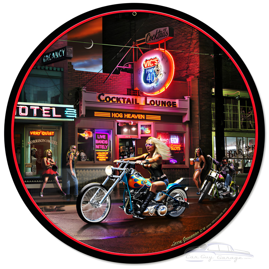 Biker Bar Metal Sign - 14" Round