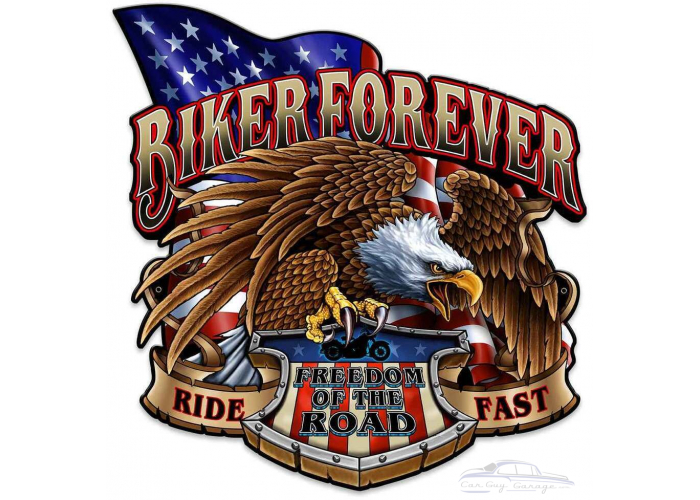 Biker Forever Eagle Metal Sign - 18" x 18"