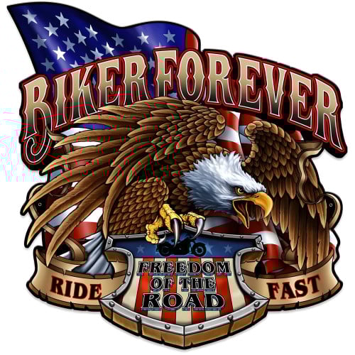 Biker Forever Eagle Metal Sign - 24" x 24"