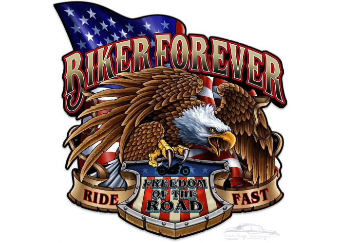 Biker Forever Eagle Metal Sign - 24" x 24"