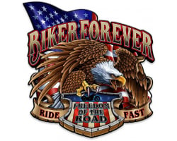 Biker Forever Eagle Metal Sign - 14" x 14" Custom Shape