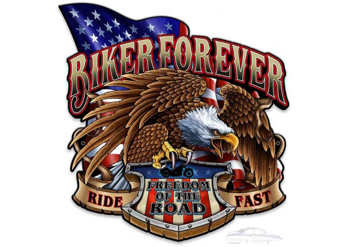 Biker Forever Eagle Metal Sign - 14" x 14" Custom Shape