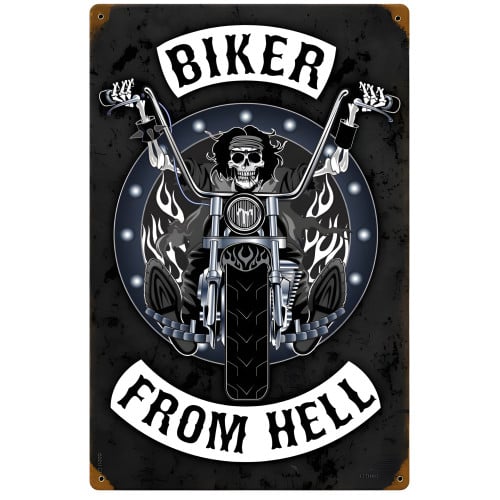 Biker from Hell Metal Sign - 12" x 18"