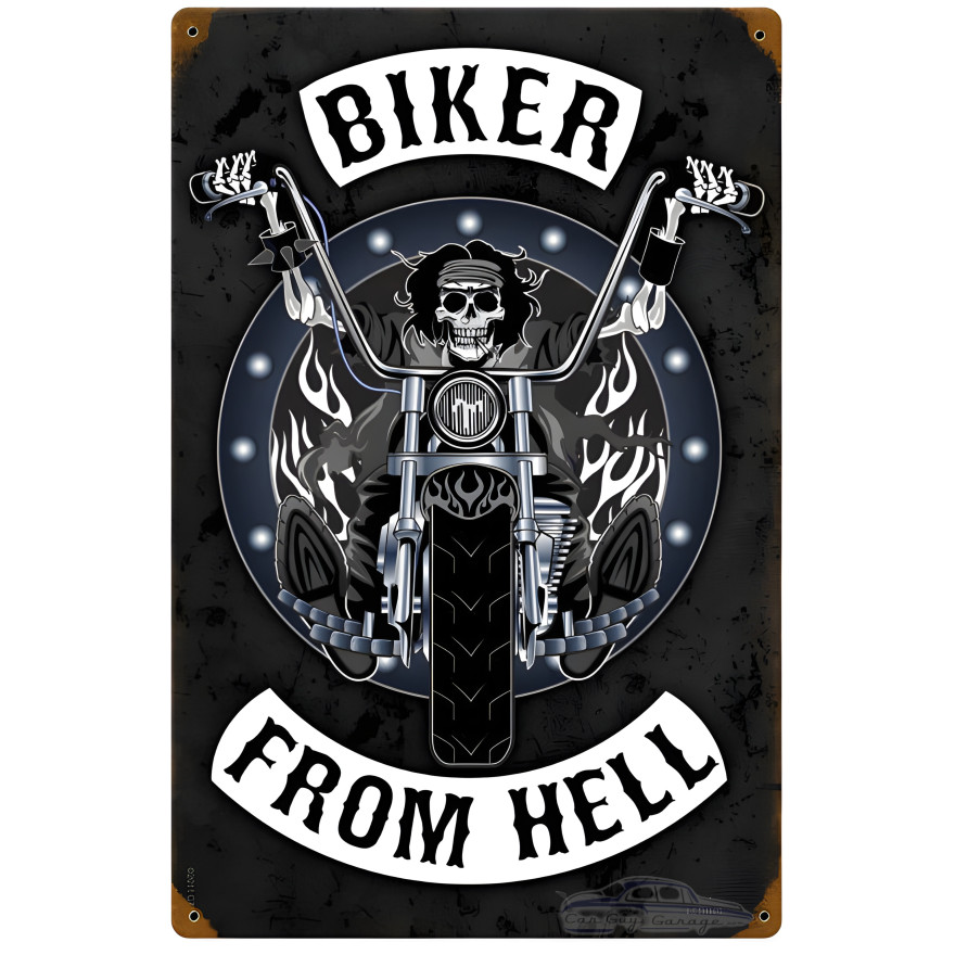 Biker from Hell Metal Sign - 12" x 18"