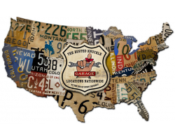 Busted Knuckle USA License Plate Map Metal Sign - 35" x 21"