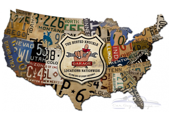 Busted Knuckle USA License Plate Map Metal Sign - 35" x 21"