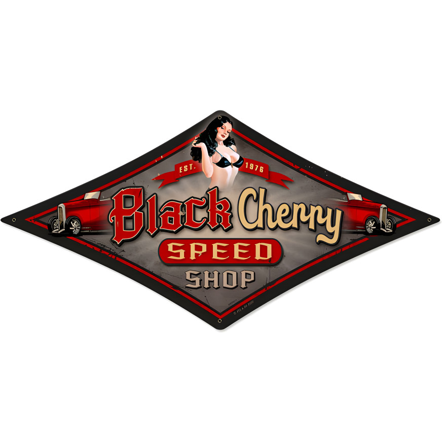 Black Cherry Speed Shop Metal Sign - 22" x 14"