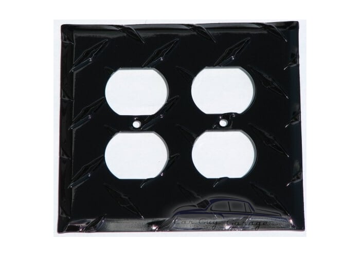 Black Diamond Plate Double Outlet Cover