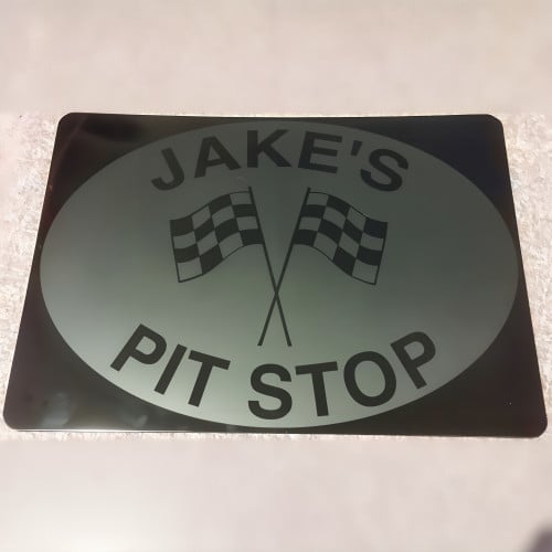 Personalized Metal Garage Sign with Checkered Flags