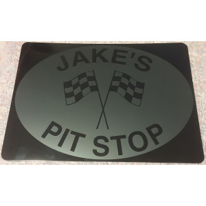 Silver on Black Personalized Aluminum Pit Stop Sign