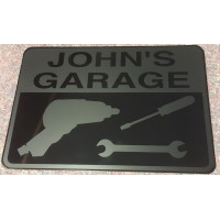 Personalized Silver on Black Aluminum Garage Sign