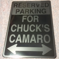 Personalized Reserved Parking Aluminum Sign - Silver on Black