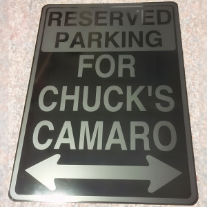 Personalized Reserved Parking Aluminum Sign - Silver on Black
