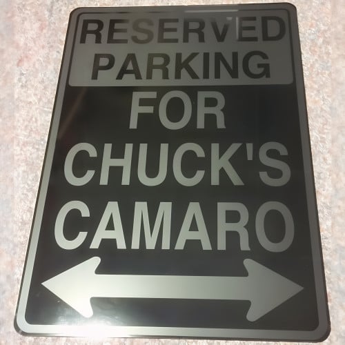 Personalized Reserved Parking Aluminum Sign - Silver on Black