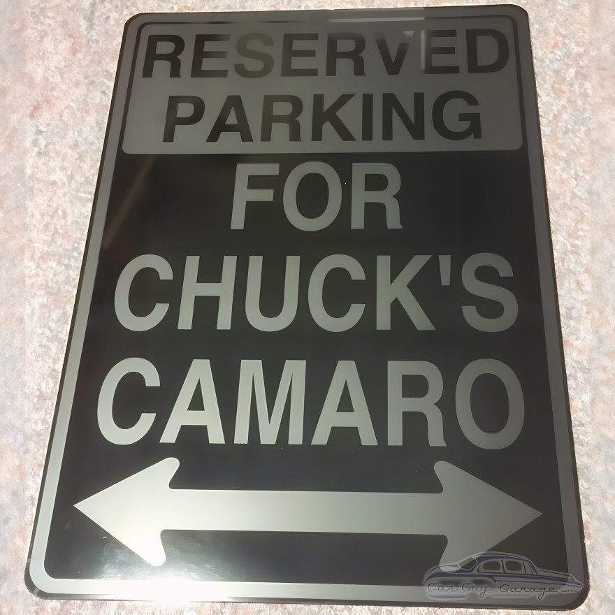 Personalized Reserved Parking Aluminum Sign - Silver on Black