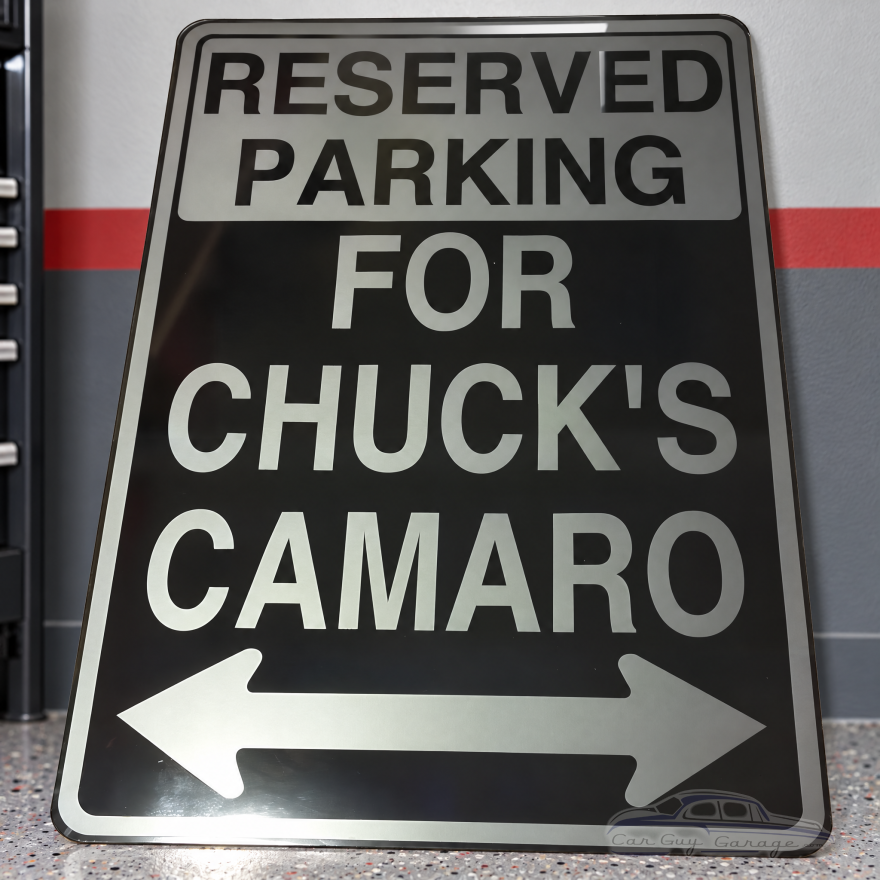 Personalized Reserved Parking Aluminum Sign - Silver on Black