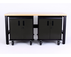 6 Foot Workbench with 2 Two Door Black Steel Cabinets