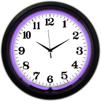 Black Rim Purple Neon Wall Clock, Real Glass, Quartz - 15