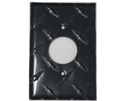 Black 1 3/8 Inch Round Plug Outlet Diamond Plate Wall Plate