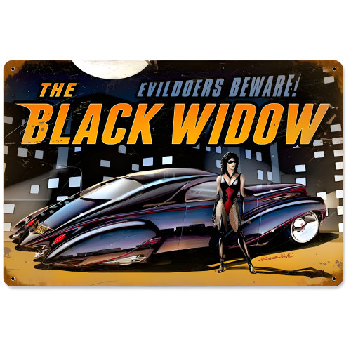 Black Widow Metal Sign - 18" x 12"