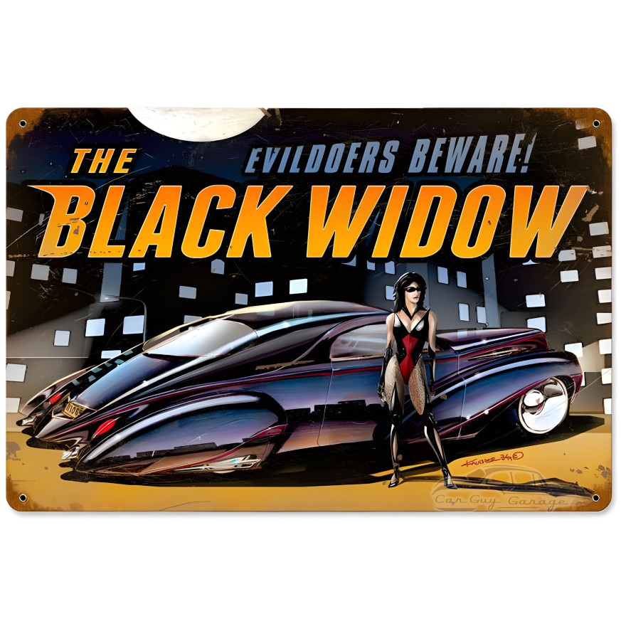 Black Widow Metal Sign - 18" x 12"
