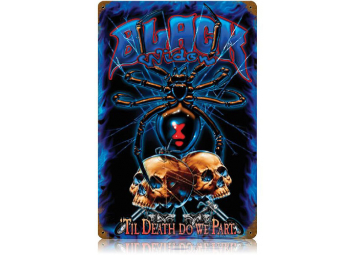 Black Widow Blue Metal Sign - 12" x 18"
