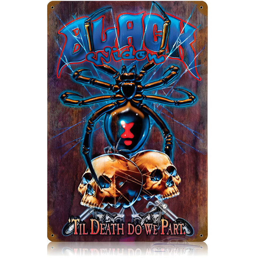 Black Widow Rustic Metal Sign - 12" x 18"
