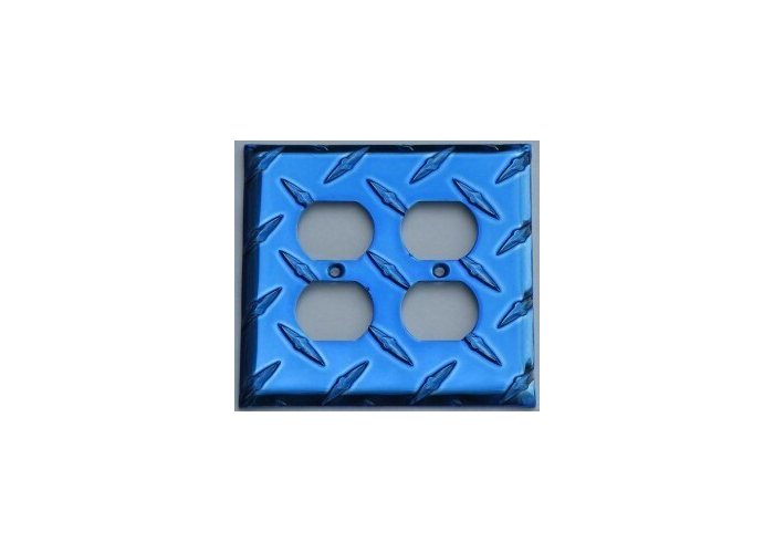Blue Diamond Plate Double Outlet Wall Plate