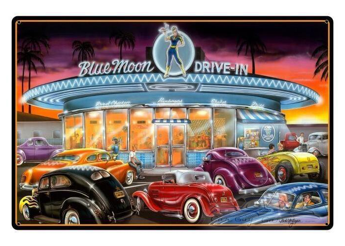 Blue Moon Drive-In Metal Sign - 36" x 24"