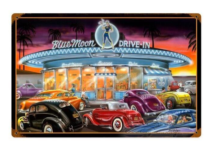 Blue Moon Drive-In Metal Sign - 18" x 12"