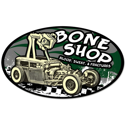 Bone Shop Oval Metal Sign - 24" x 14"