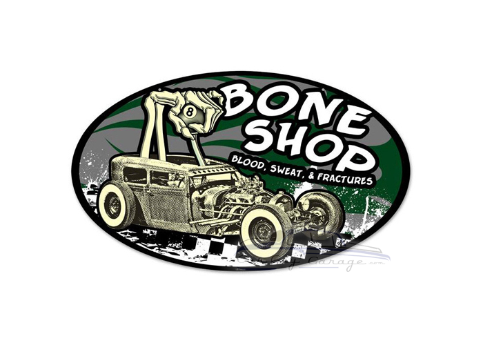 Bone Shop Oval Metal Sign
