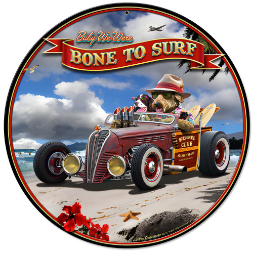 Bone to Surf Metal Sign - 14" Round